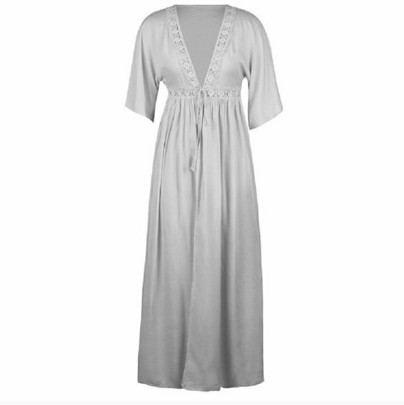 Short Sleeve Long Maxi Kimono Cardigan Cover Up - Picture 3 of 3